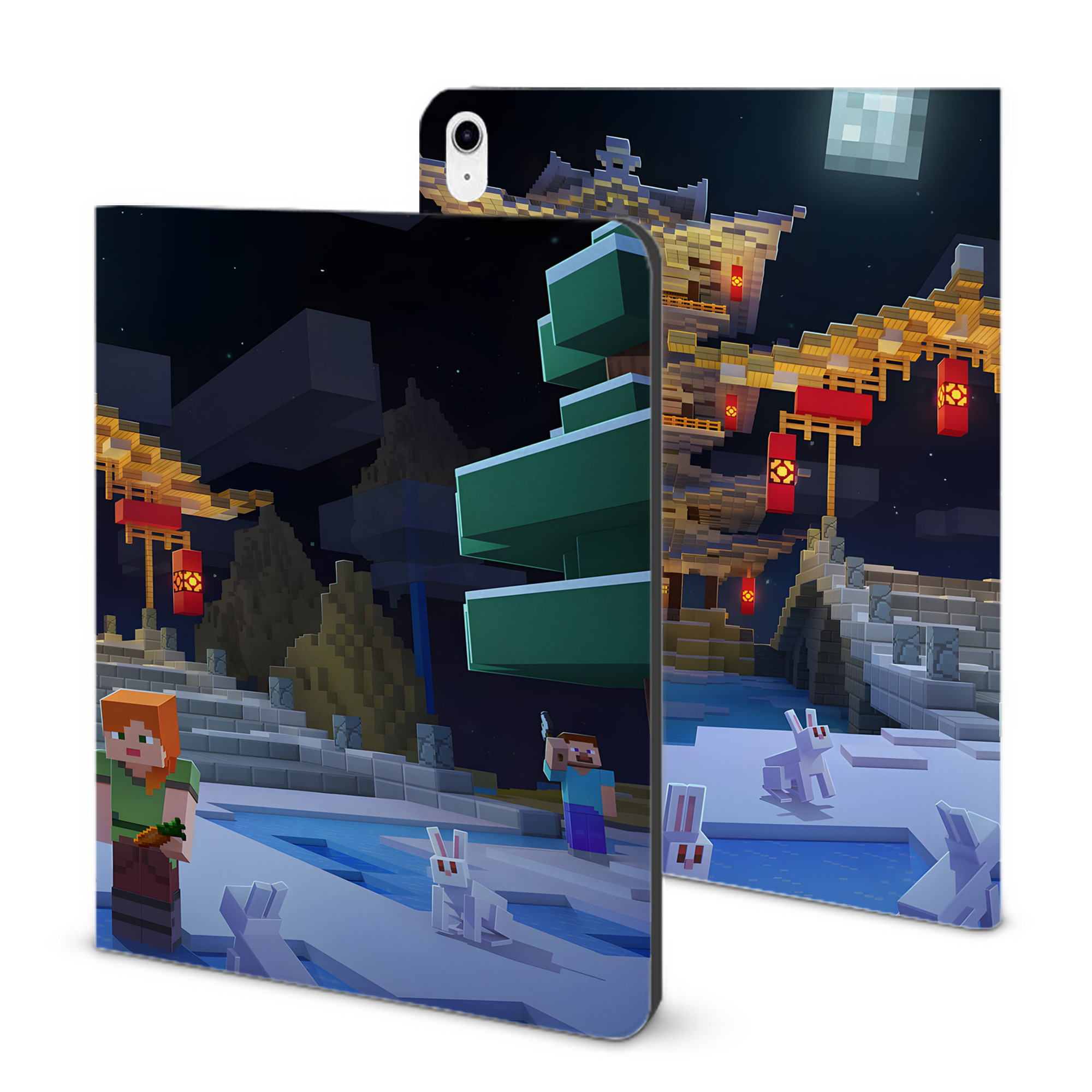 （画像用） マインクラフト ブロックの世界 Minecraft MC Block world IPad ケース ブック型 PUレザー TPU 耐衝撃 軽量 薄型 ペン収納なし 全面保護 IPad 各モデル対応